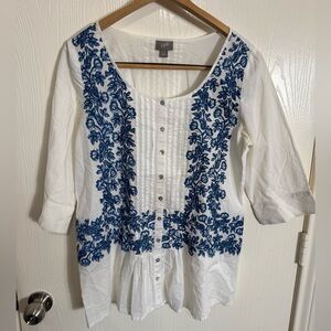 J. Jill white Embroidered Pintuck Peasant Blouse size S